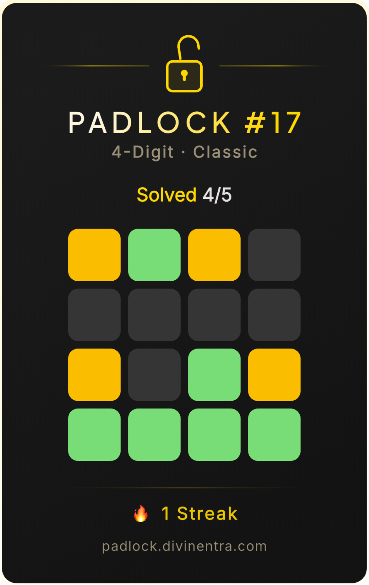 Padlock share result card — dark mode