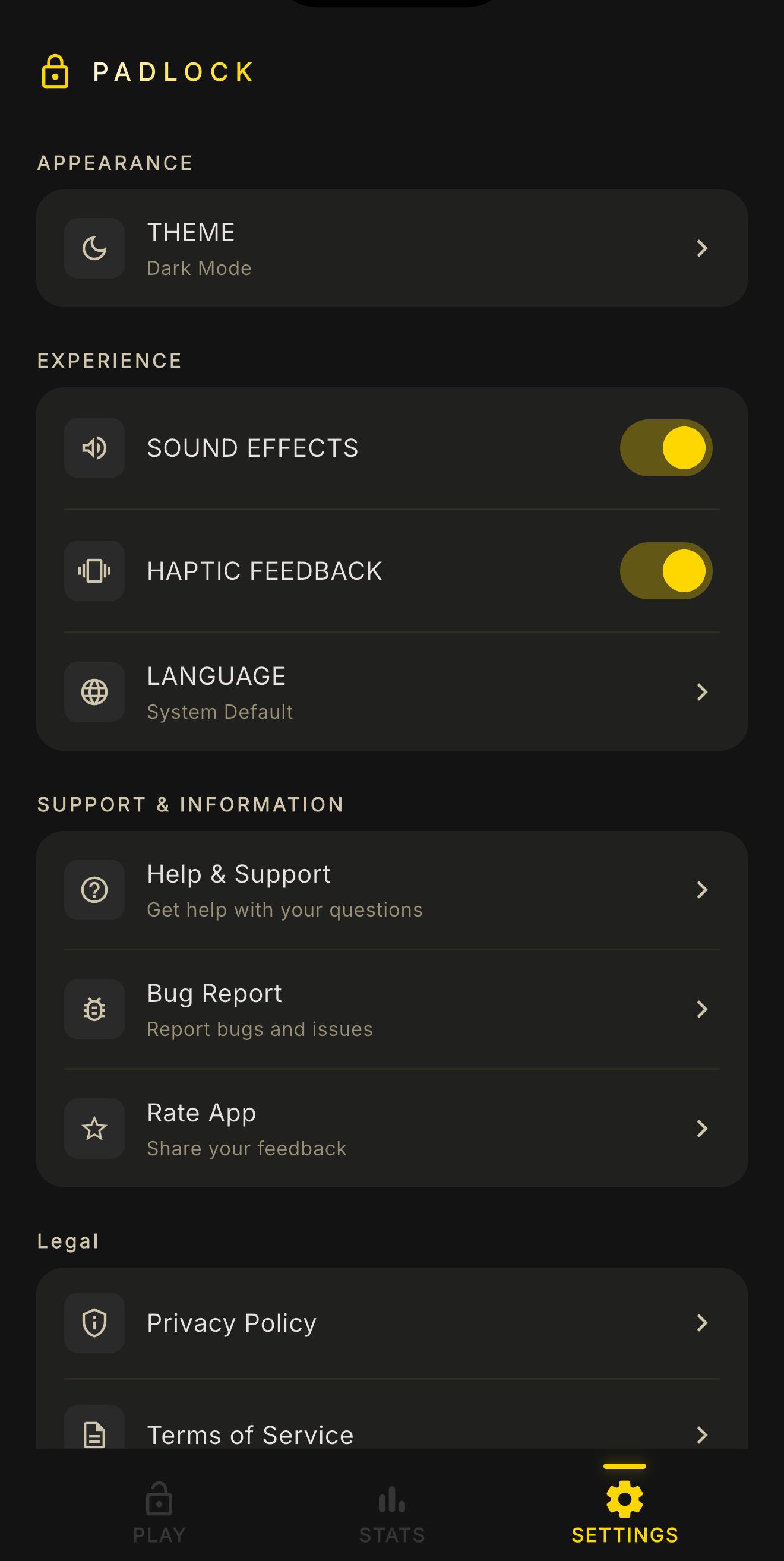 Settings — Dark Mode