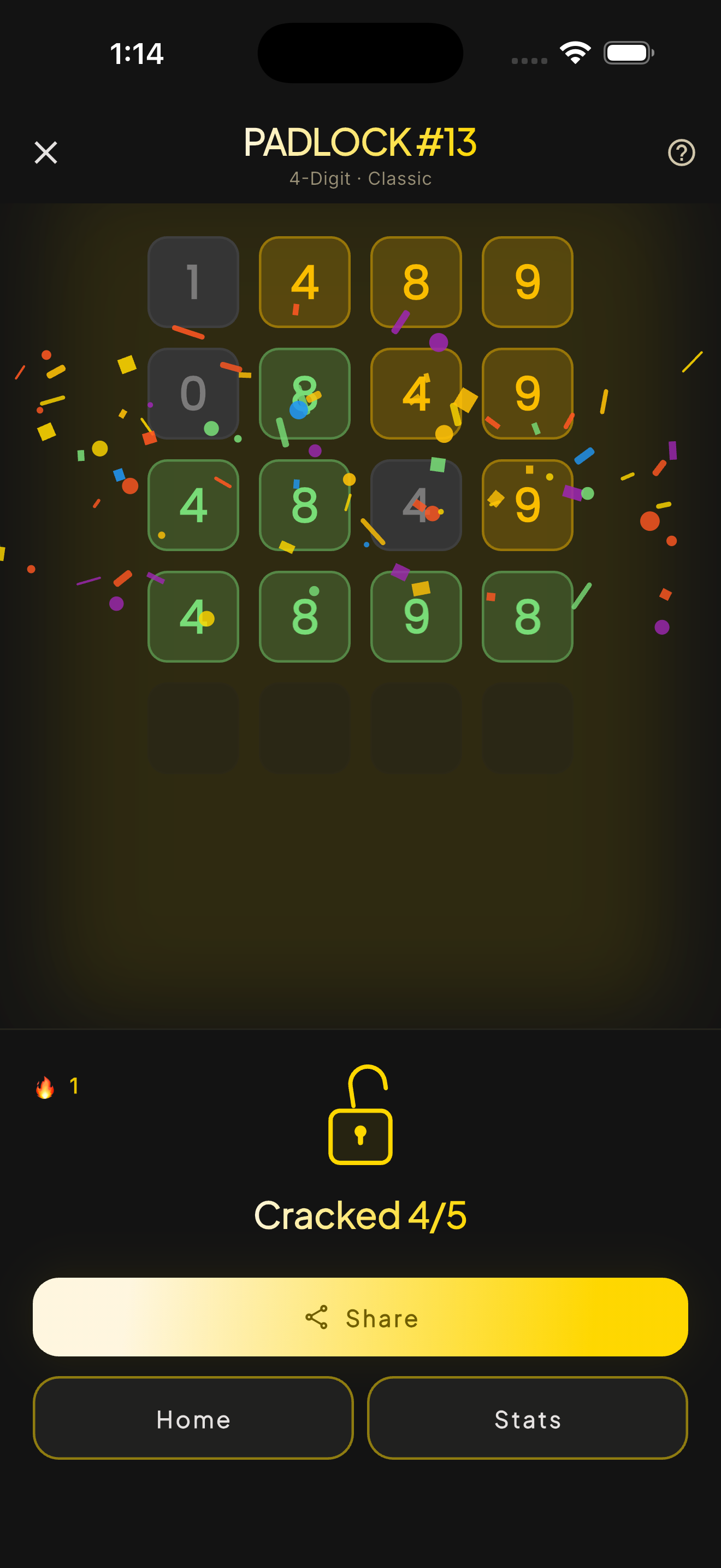 Win Screen — dark mode